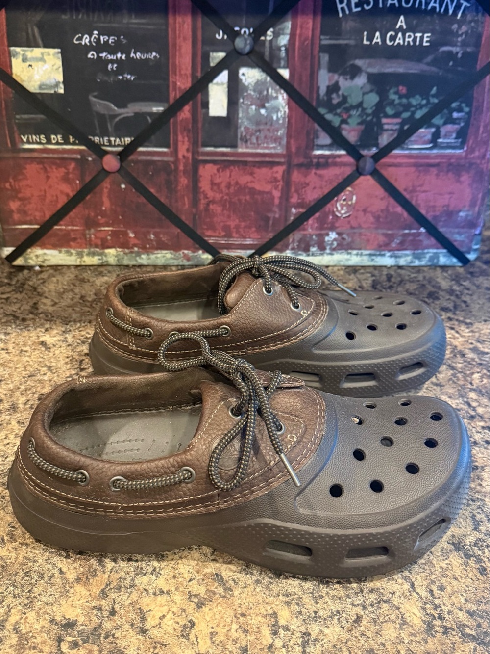 Crocs Islander Men's Casual Brown Slip-On Lace Deck Shoes. Size 11.